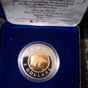 Gold Gilded and Silver Canadian 2 Dollar Coin